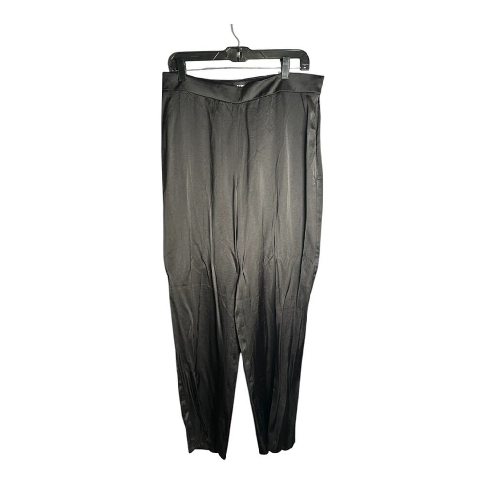 Express Black Satin High Rise Straight Pants With Side Zipper 12